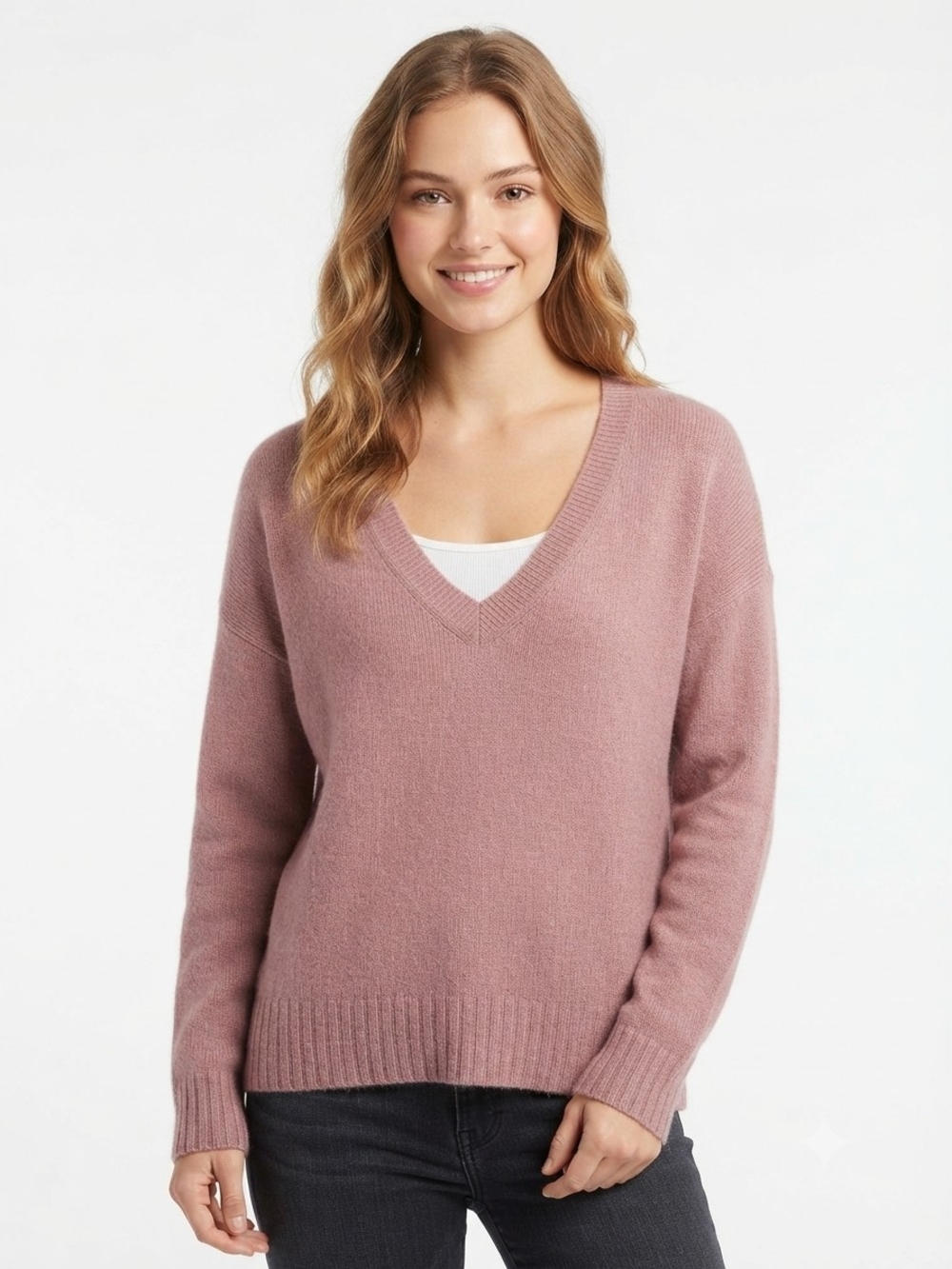 360 Cashmere Dusty Pink V-Neck Relaxed Pullover Sweater Size S